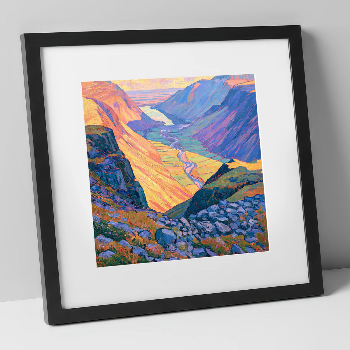 Vibrant Wasdale from Great Gable lake district fell art print in black frame