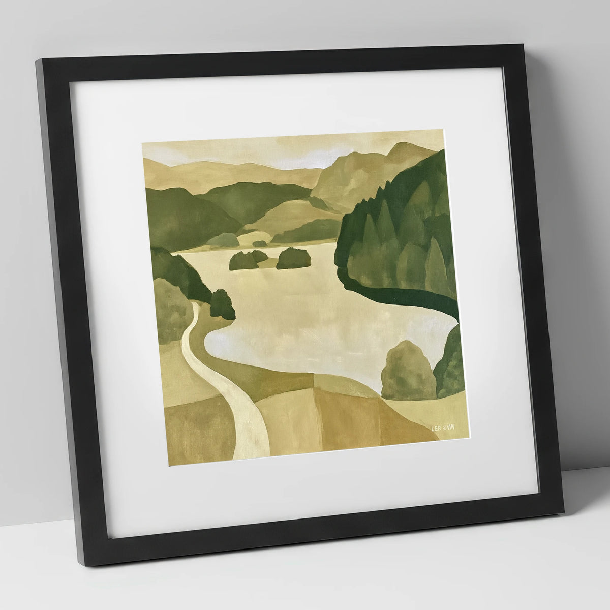 Winding Path at Rydal Water lake district lake art print in black frame