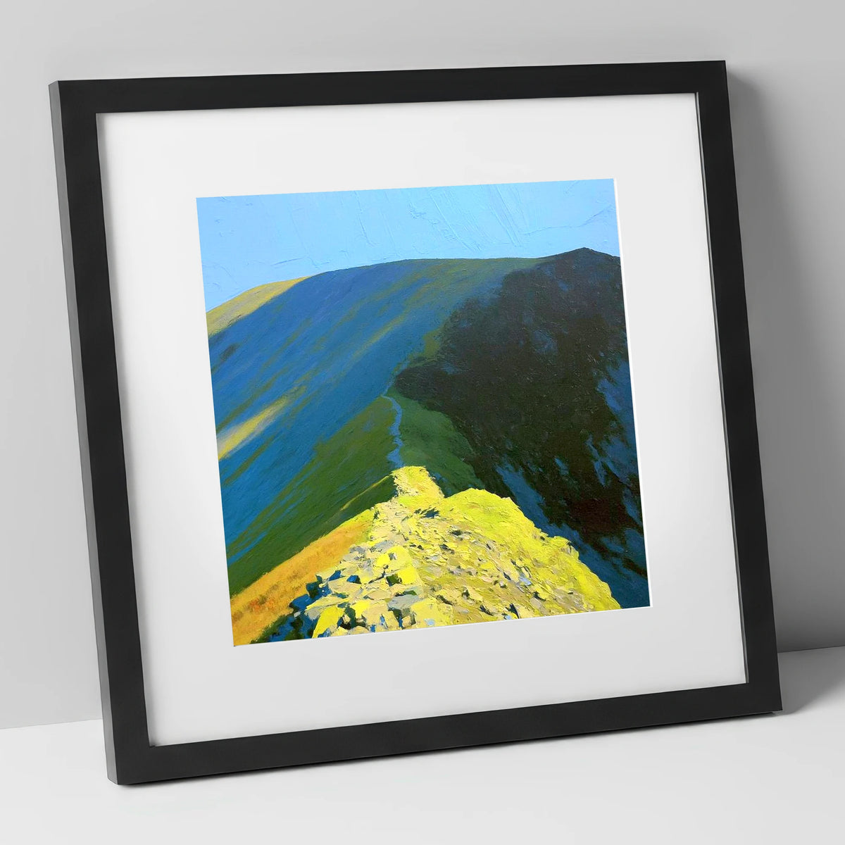 Sunlit Path up Wandope Ridge lake district fell art print in black frame