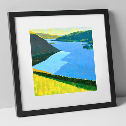 Vibrant Ullswater Above Pooley Bridge lake district village art print in black frame