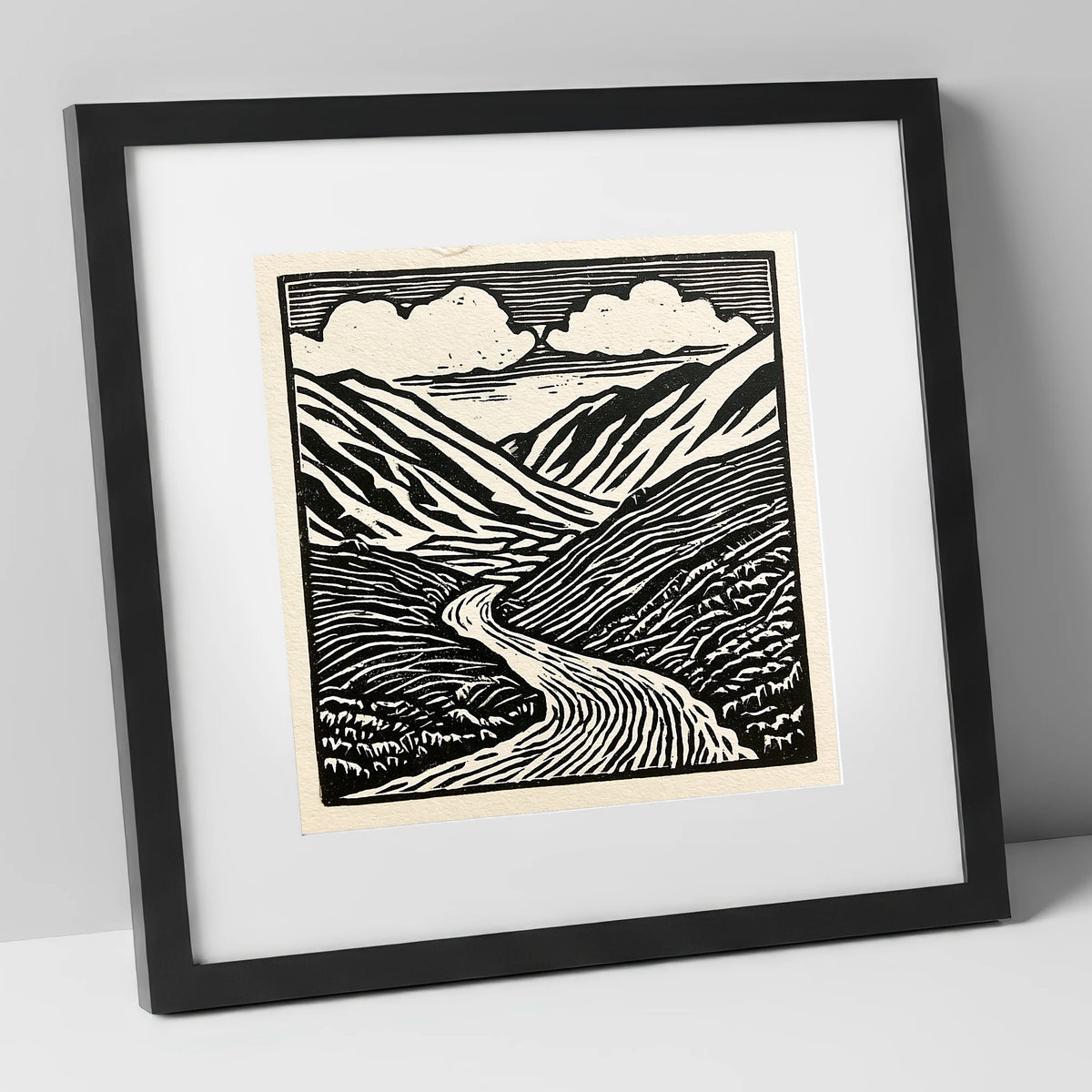 Monochrome Kirkstone Pass lake district valley art print in black frame