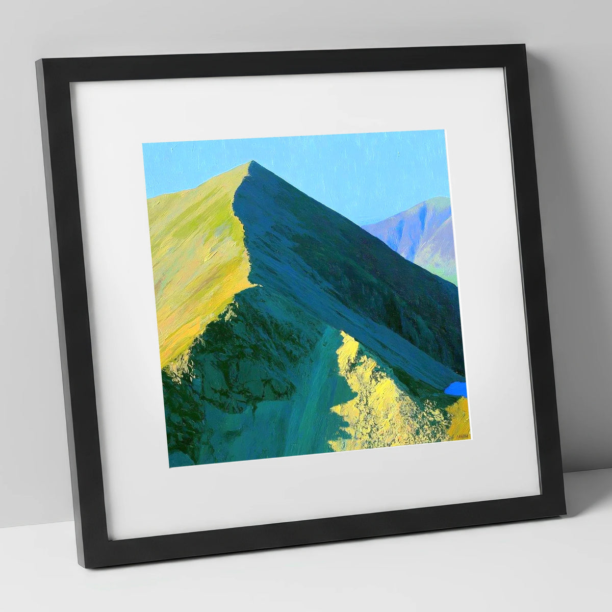 Sunlit Ridge of Catstye Cam lake district fell art print in black frame