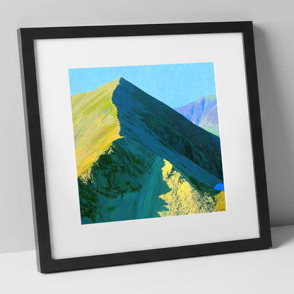 Sunlit Ridge of Catstye Cam lake district fell art print in black frame