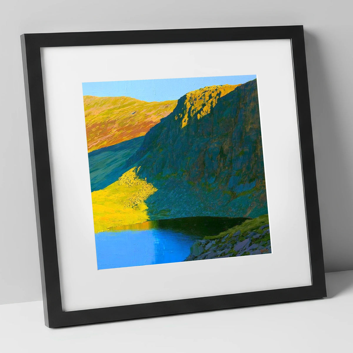 Vibrant Esk Pike and Tarn lake district fell art print in black frame