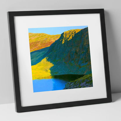 Vibrant Esk Pike and Tarn lake district fell art print in black frame