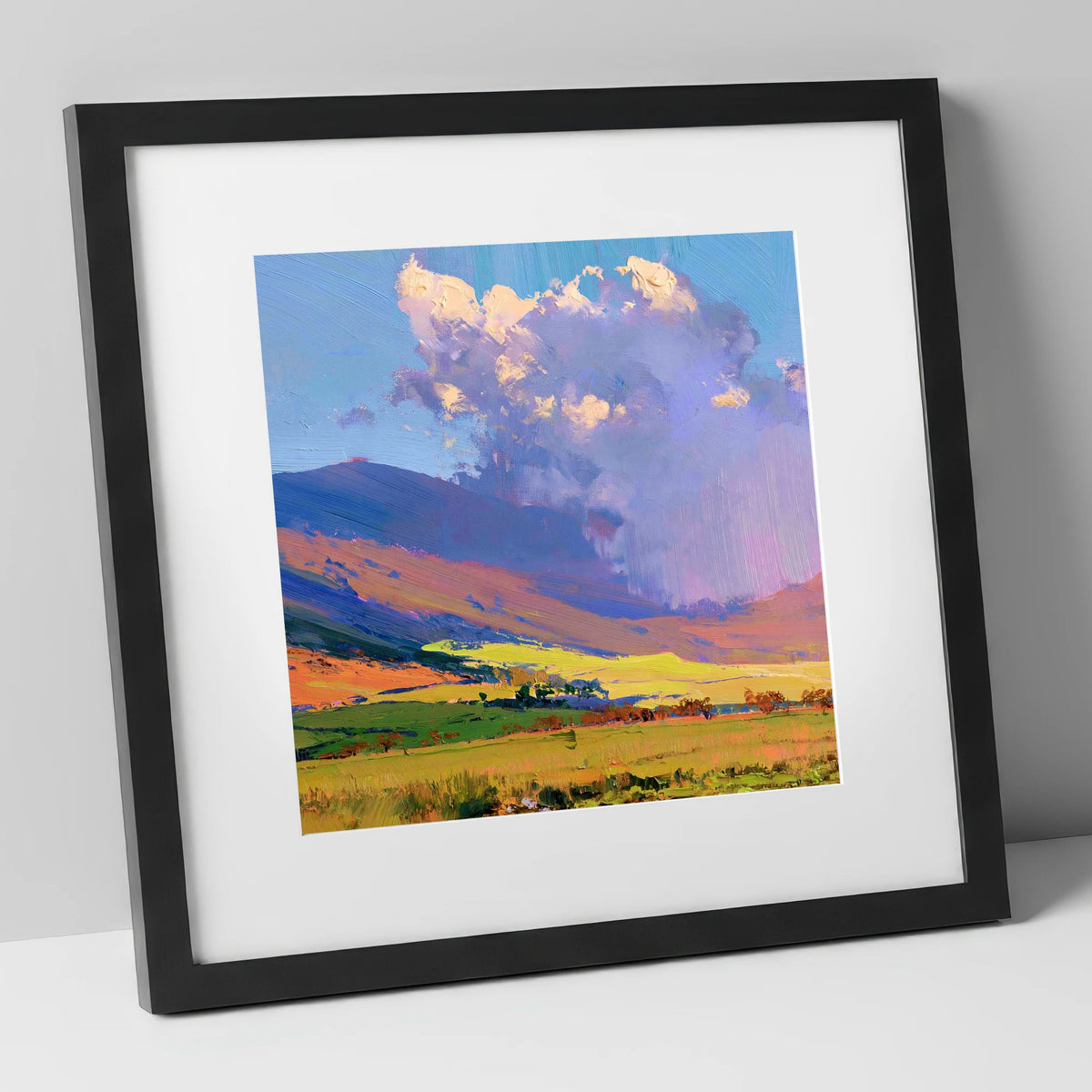 Vivid Fells Under Passing Shower lake district fell art print in black frame