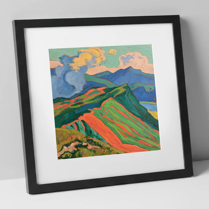 Vivid Misty Mountain Ridge lake district fell art print in black frame