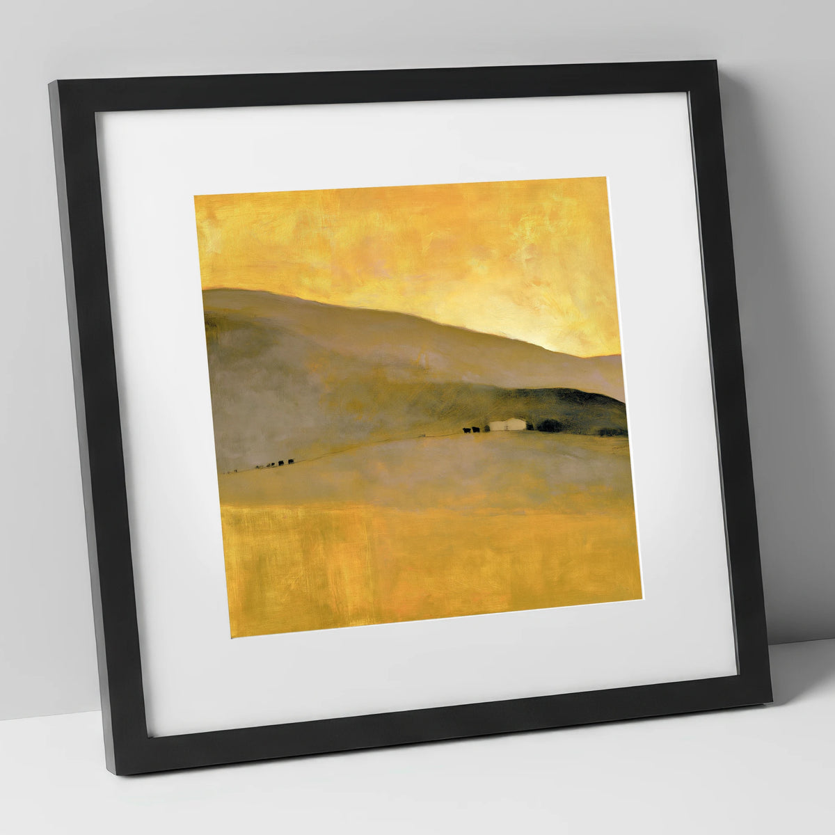Golden Light on the Fellside lake district sky art print in black frame
