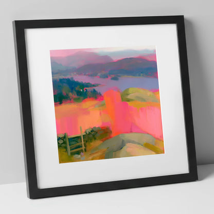 Vibrant Ambleside from Loughrigg lake district village art print in black frame