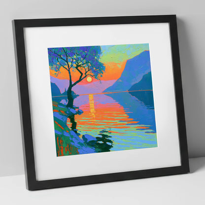 Radiant Sunset Over Lake Water lake district lake art print in black frame