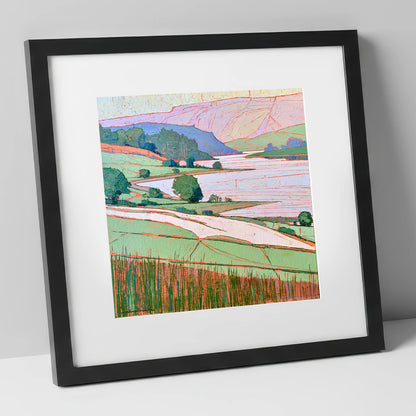 Vibrant Lake And Pastel Fells lake district lake art print in black frame