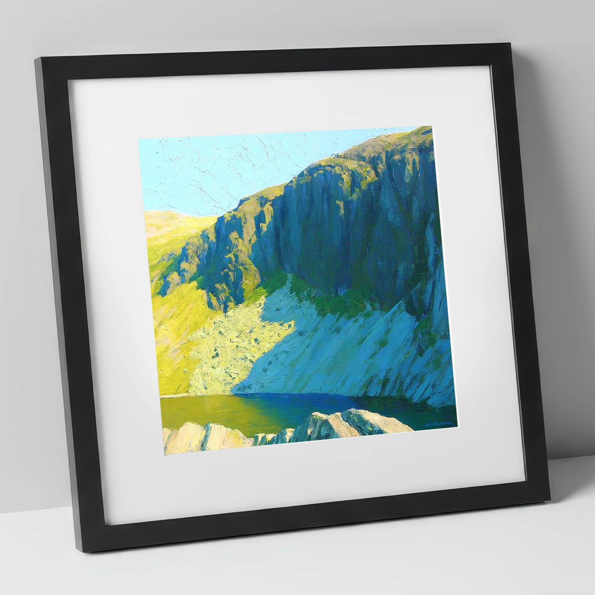 Vibrant Pavey Ark and Tarn lake district fell art print in black frame