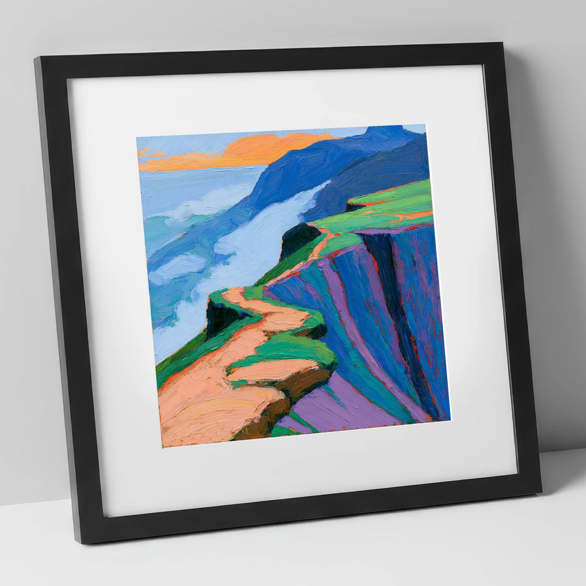 Vibrant Mountain Ridge Path lake district fell art print in black frame