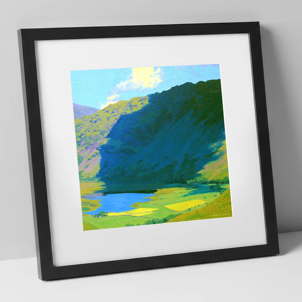 Brock Crags over Sunlit Valley lake district fell art print in black frame