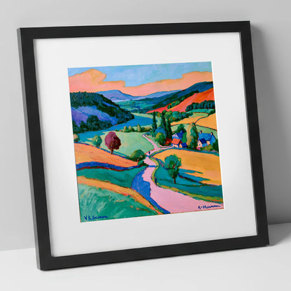 Vibrant Valley Between The Fells lake district valley art print in black frame