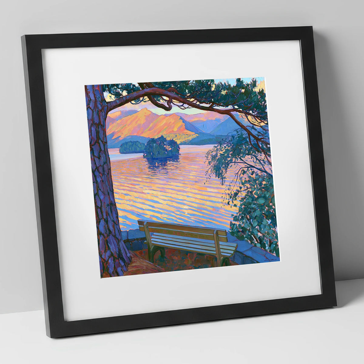 Vibrant Derwentwater From Friar's Crag lake district village art print in black frame