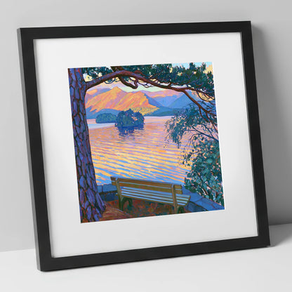 Vibrant Derwentwater From Friar's Crag lake district village art print in black frame