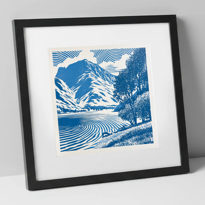 Cobalt Blue Buttermere Landscape lake district lake art print in black frame