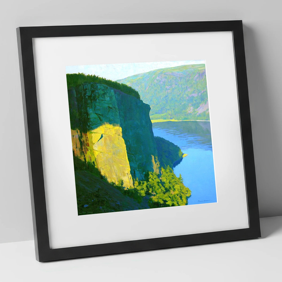Luminous Sunlight on Raven Crag lake district fell art print in black frame