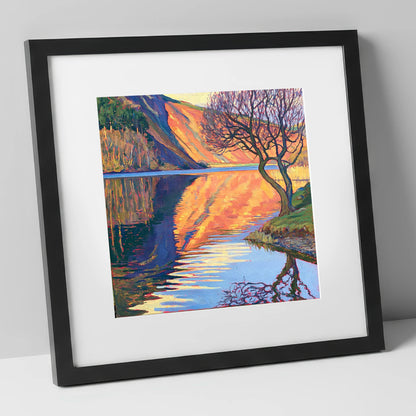 Vibrant Bassenthwaite Lake Reflections lake district lake art print in black frame