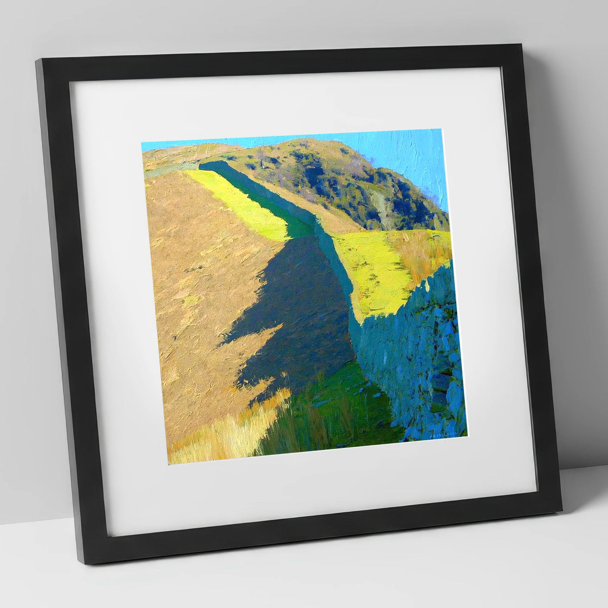 High Rigg Stone Wall Shadows lake district fell art print in black frame