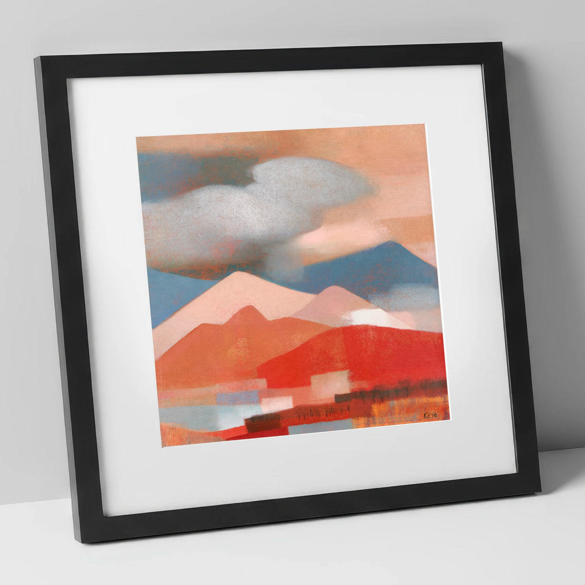 Terracotta Fells Beneath Storm Clouds lake district sky art print in black frame
