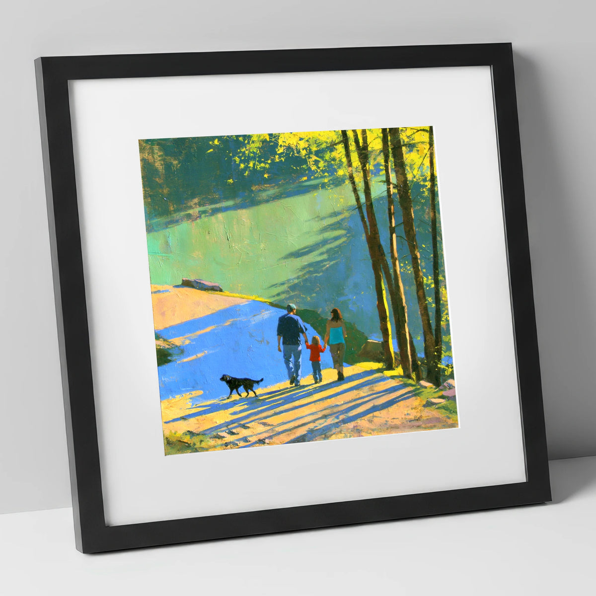 Sunlit Aira Force Dog Walk gifts for dog walkers art print in black frame
