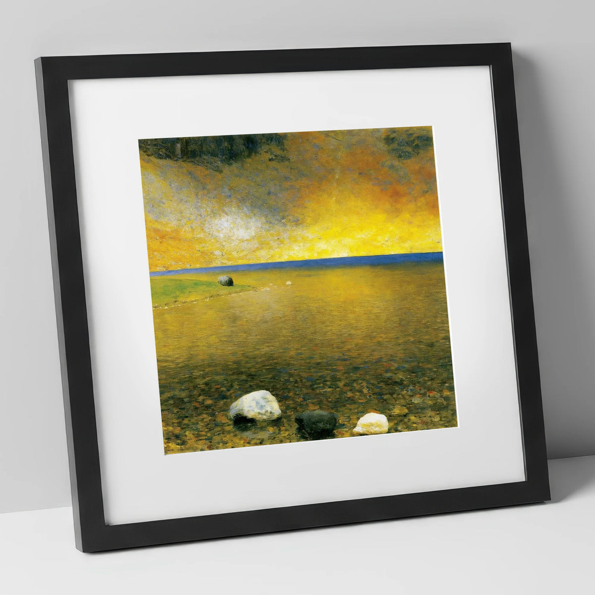 Golden Sky Over Easedale Tarn lake district lake art print in black frame