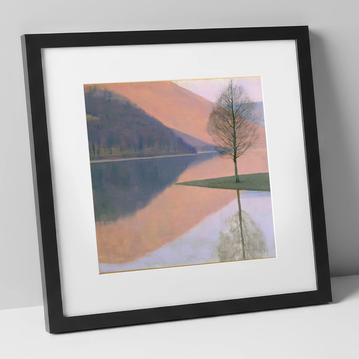 Bassenthwaite Lake Pastel Reflection lake district lake art print in black frame