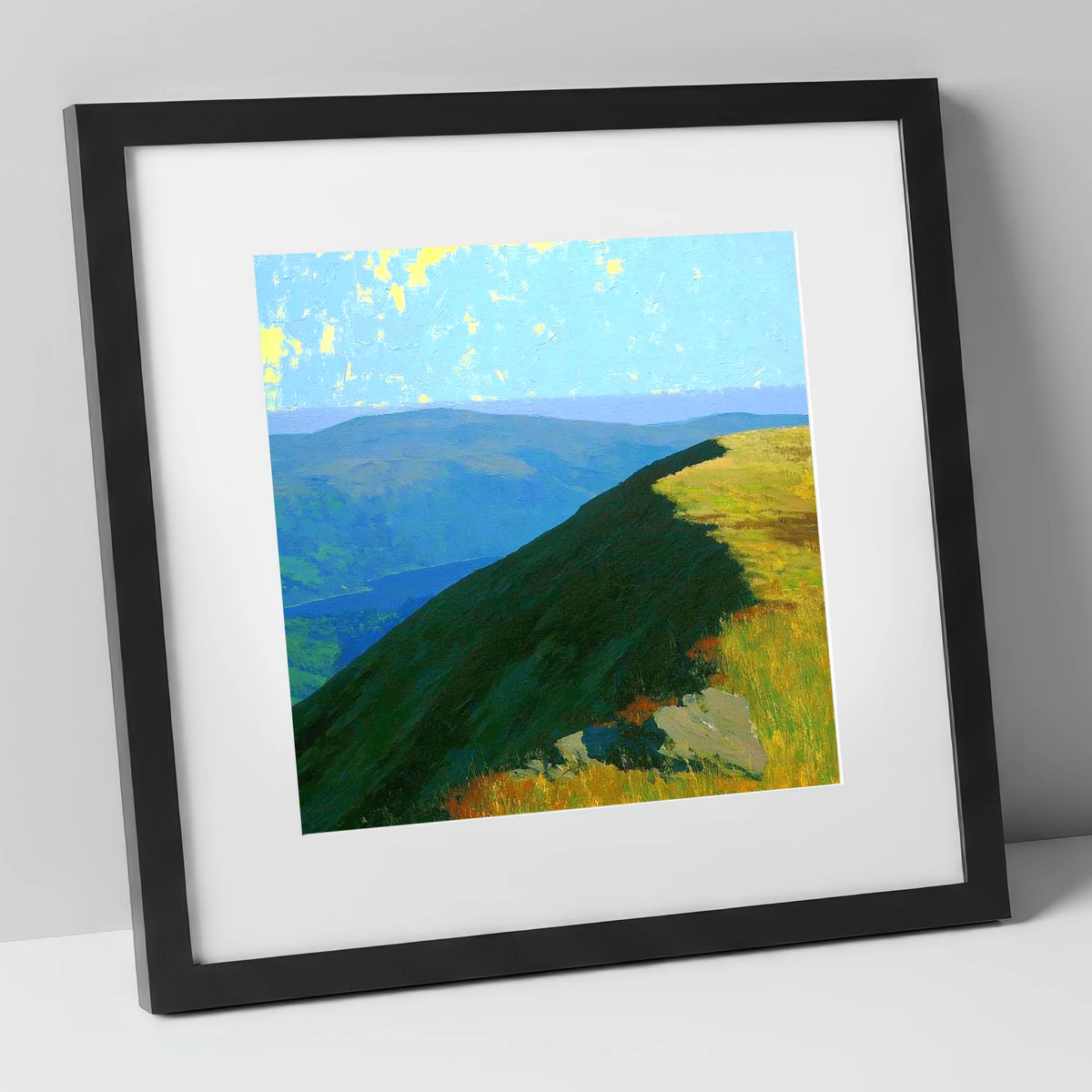 Sunlit Ridge on Sour Howes lake district fell art print in black frame