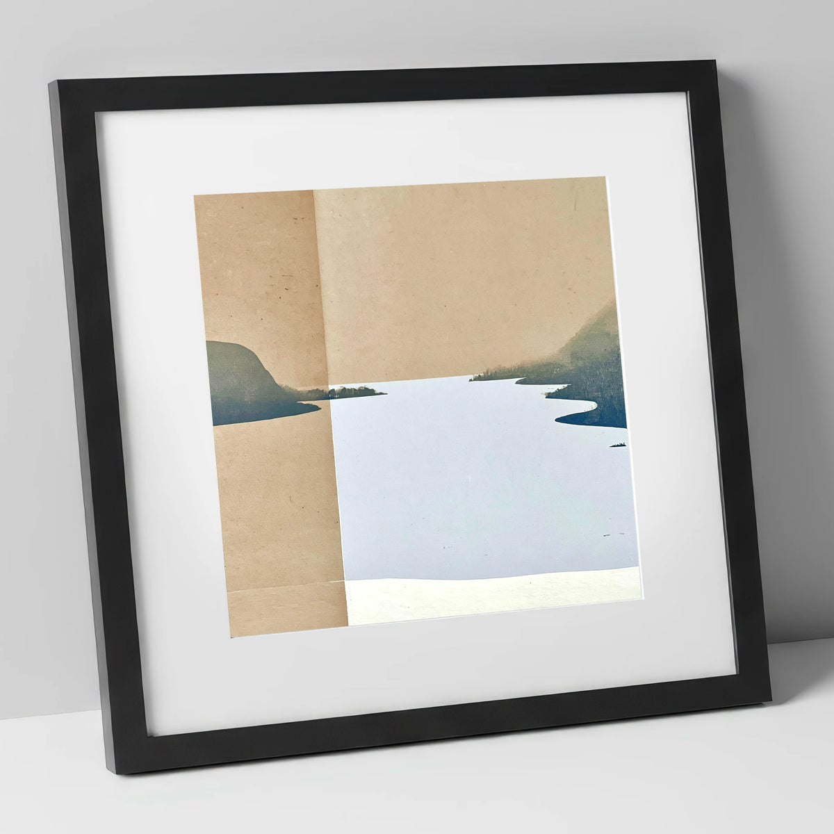 Minimalist Ullswater in Slate Blue lake district lake art print in black frame