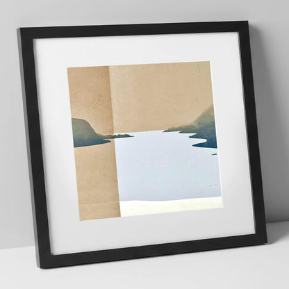 Minimalist Ullswater in Slate Blue lake district lake art print in black frame