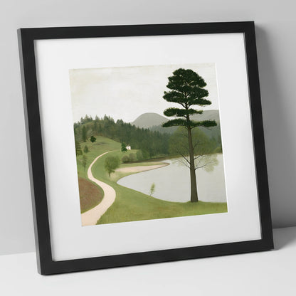 Tall Pine at Tarn Hows lake district lake art print in black frame