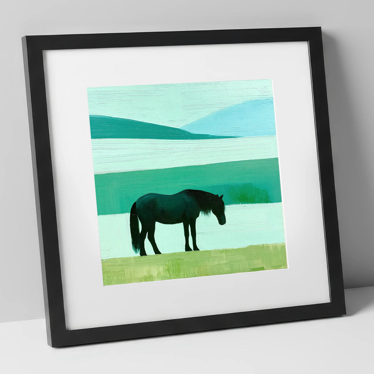 Fell Pony in Teal Fells lake district wildlife art print in black frame