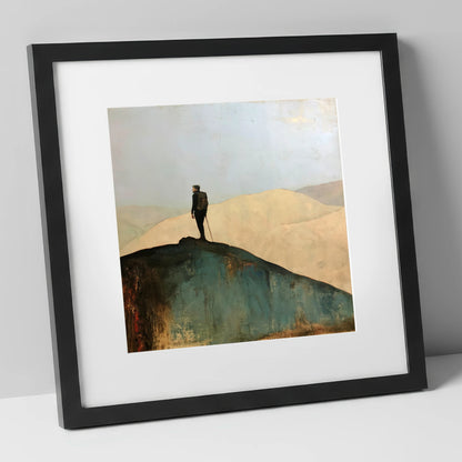 Fell Walker on Dark Ridge lake district walking art print in black frame