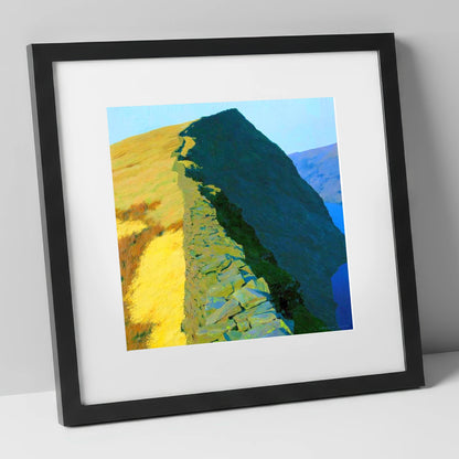 High Pike Ridge Stone Wall lake district fell art print in black frame