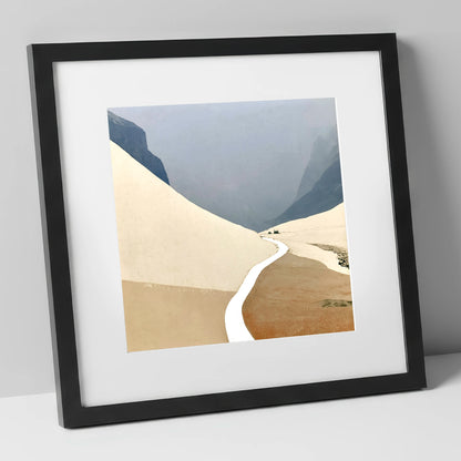 Winding Mountain Path through Winter Fells lake district valley art print in black frame