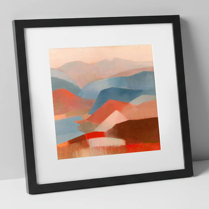 Abstract Fells Summit View lake district fell art print in black frame