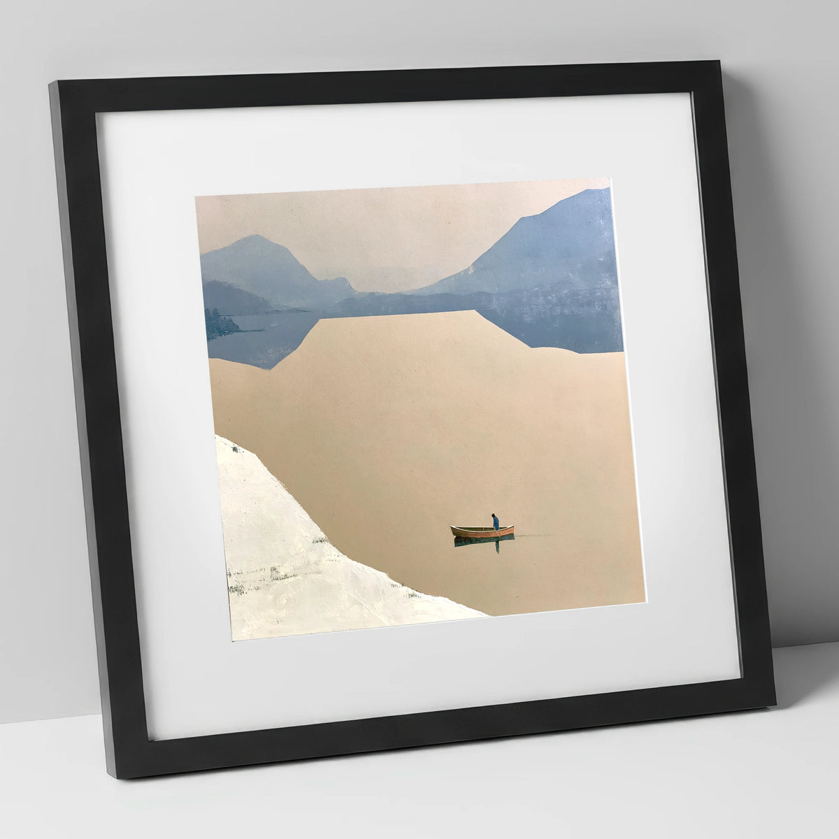 Lone Rower on an Ochre Lake lake district lake art print in black frame