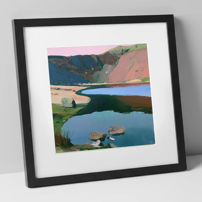 Blush Sky Over Easedale Tarn lake district lake art print in black frame