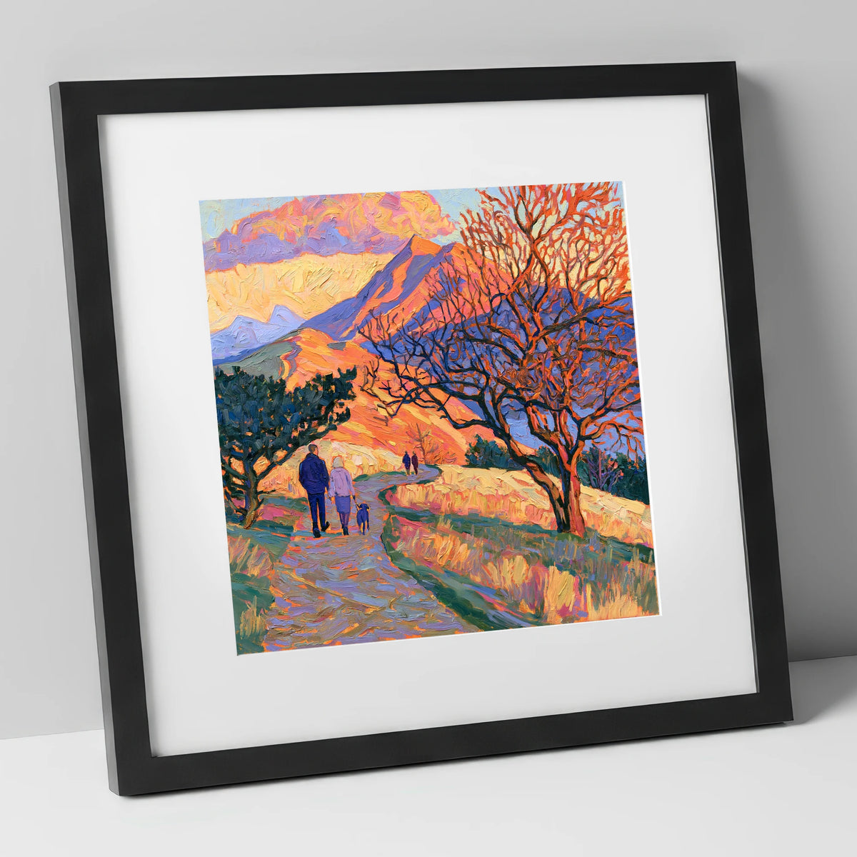Sunset Dog Walk on Cat Bells gifts for dog walkers art print in black frame
