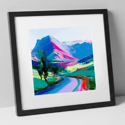 Vivid Magenta Lake District Fells lake district fell art print in black frame
