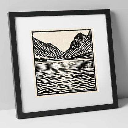 Ennerdale Water in Monochrome lake district valley art print in black frame