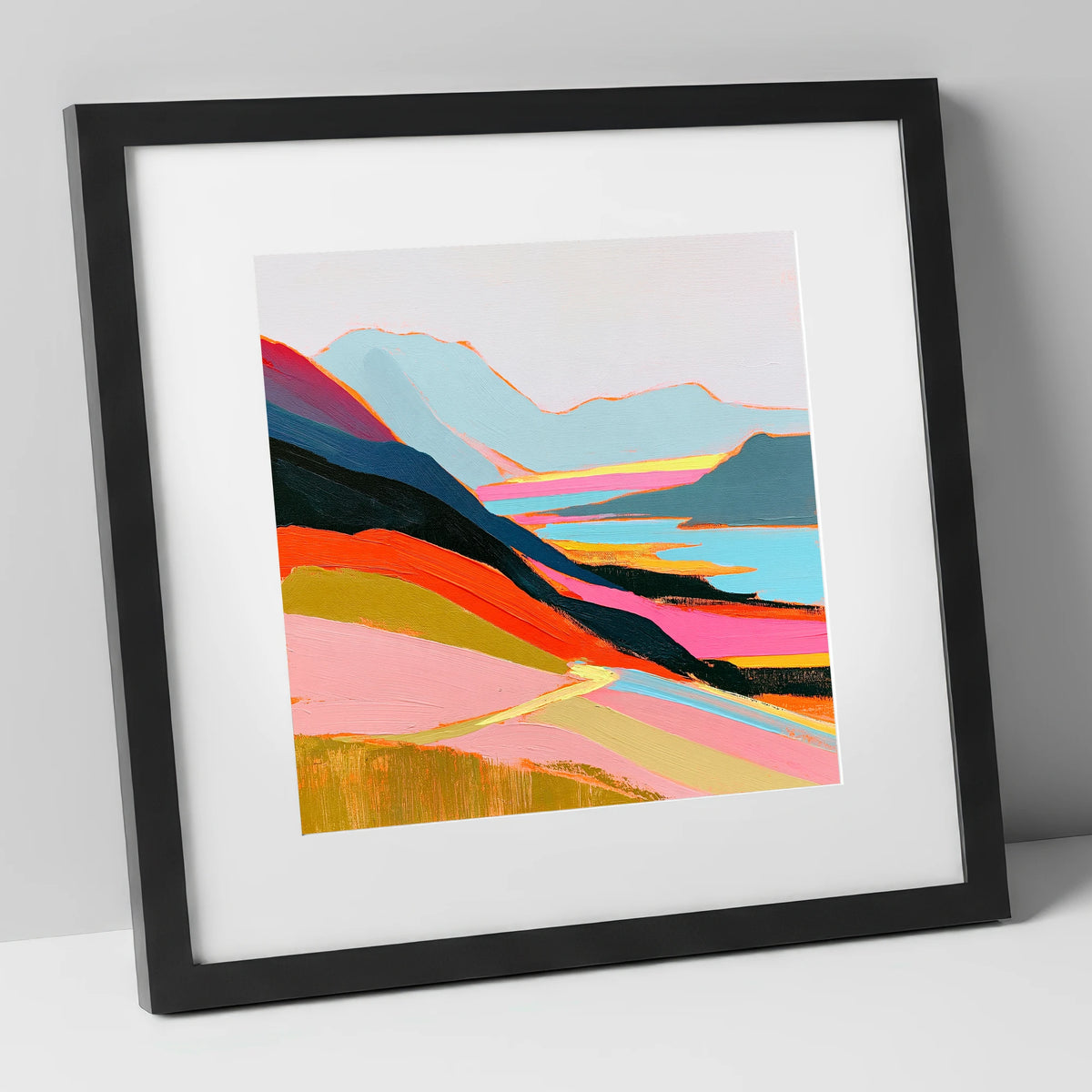 Vivid Summit View Over Fells lake district fell art print in black frame