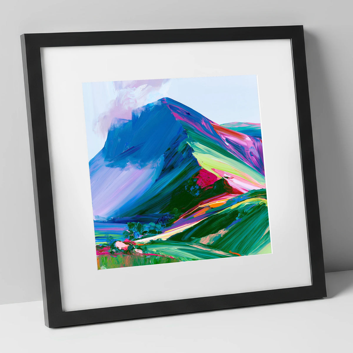 Vibrant Blue Mountain Ridge lake district fell art print in black frame
