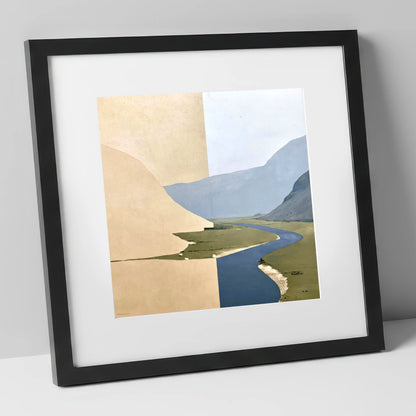 Meandering River through Ochre Valley Fells lake district valley art print in black frame