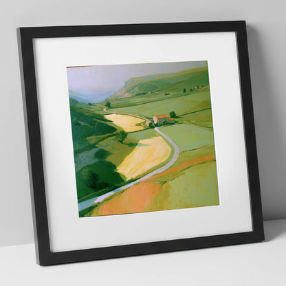 Valley Farm in Golden Light lake district valley art print in black frame
