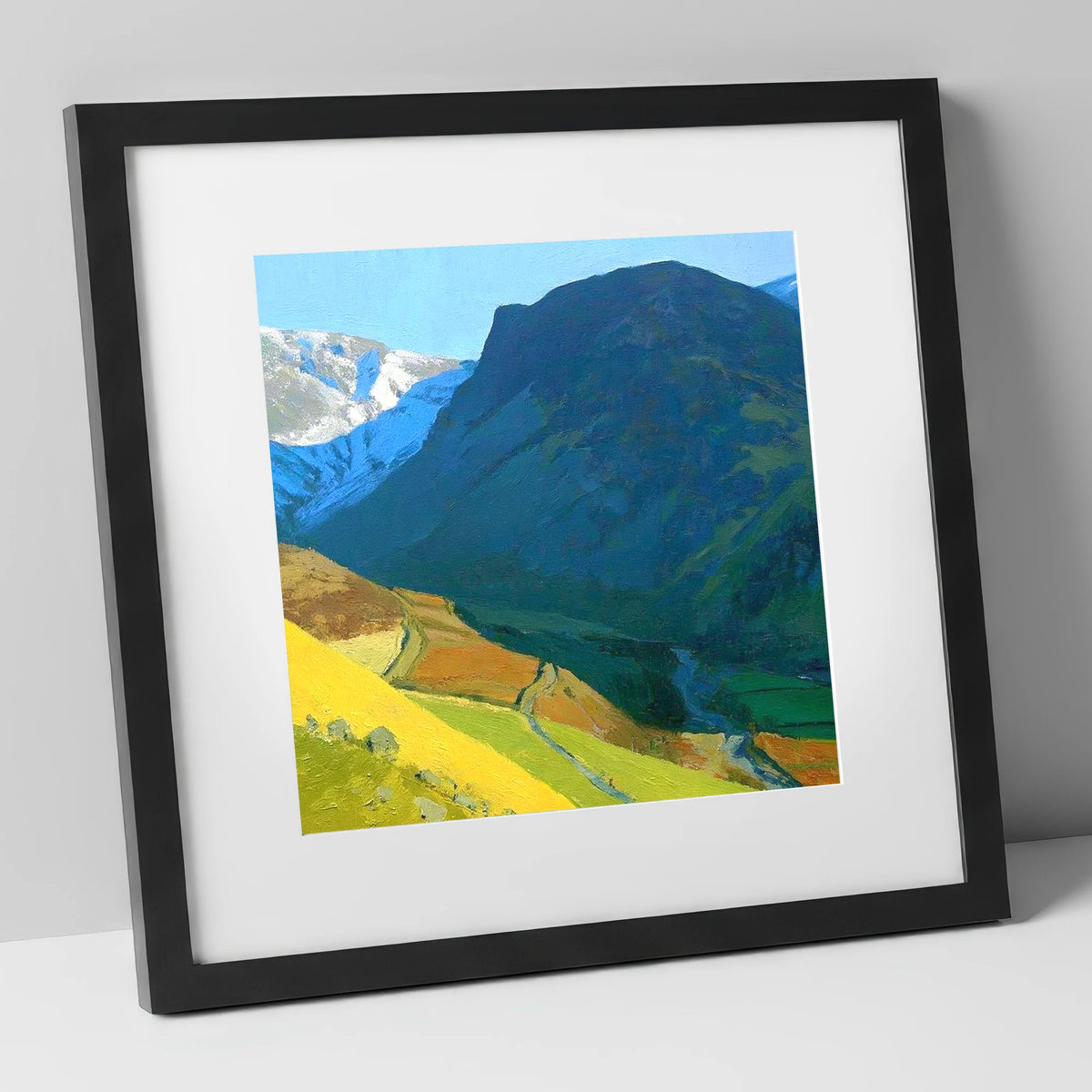 Outerside Peak and Winding Track lake district fell art print in black frame