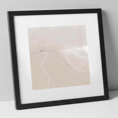 Walkers on a Winding Fell Path lake district walking art print in black frame