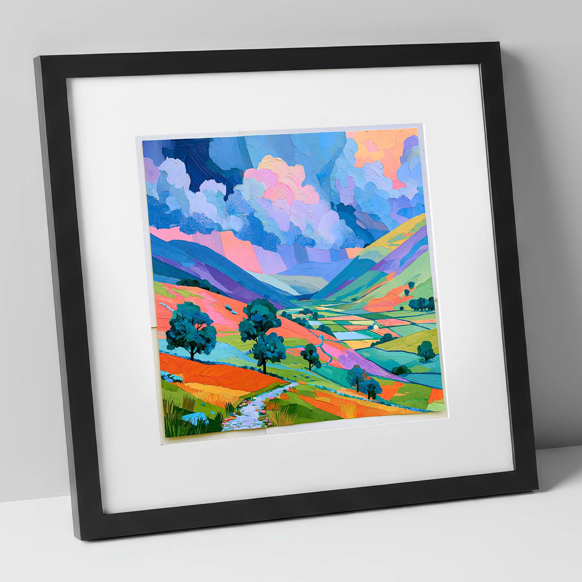Vivid Storm Clouds Over Fells lake district sky art print in black frame